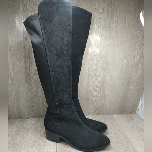 Blondo Gallo Riding Boot Black Suede Waterproof Stretch Block Heel 8.5 B6225 - Picture 1 of 12